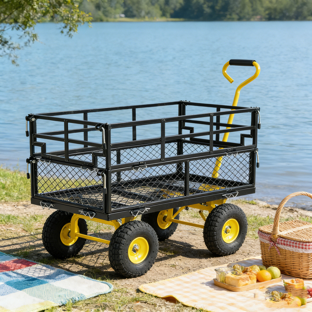 Outdoor Wagon Cart with Metal Frame - Green