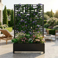 Metal Planter Box with Trellis for Outdoor Gardening - Black