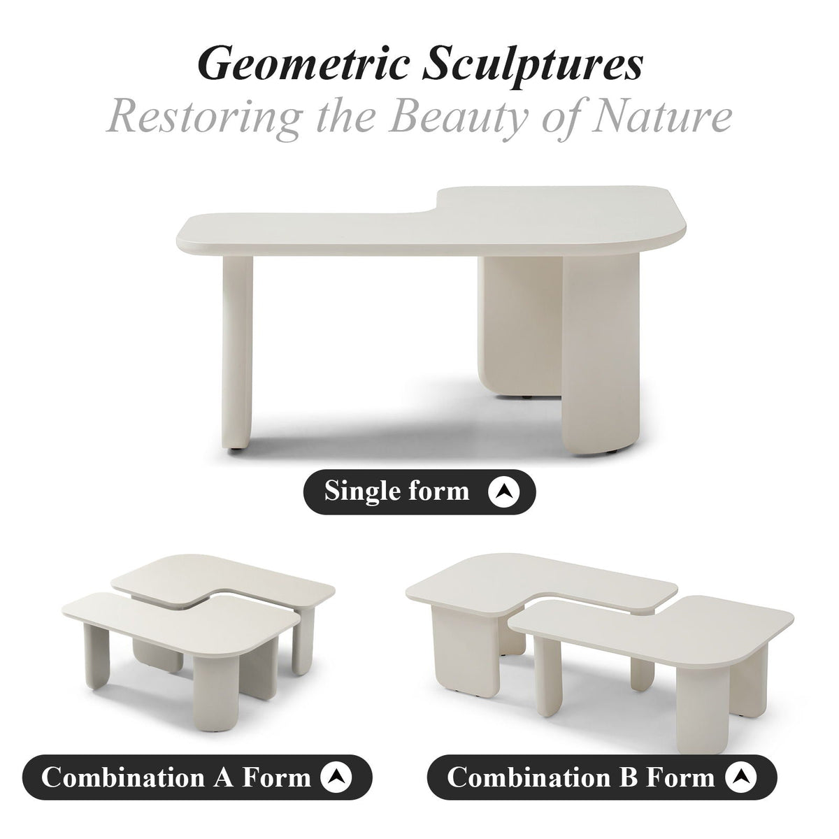 L-Shape Coffee Table with Modular Nesting Design - White or Dark Brown