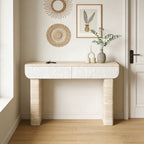 Entryway Table with 2 Hidden Handle Drawers – Beige / Yellow
