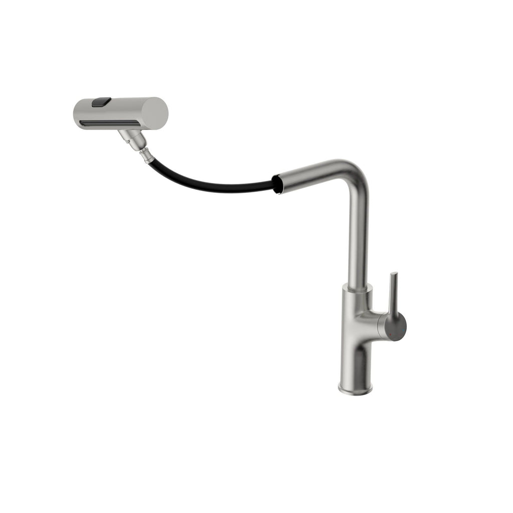 Brushed Nickel Drop-In Kitchen Sink with Pull-Out Faucet and Soap Dispenser - Gray