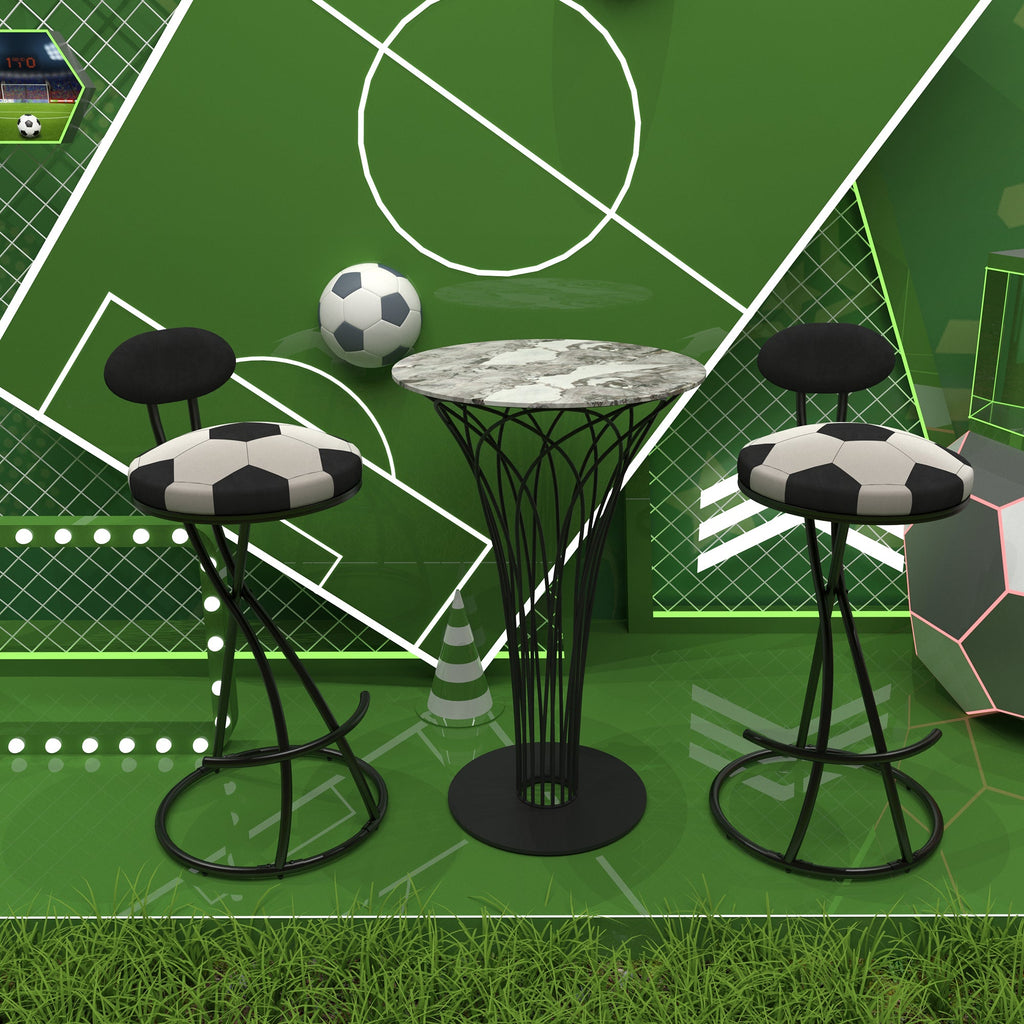 Upholstered S-shaped Barstools Set of 2 with Velvet Football Print - Black