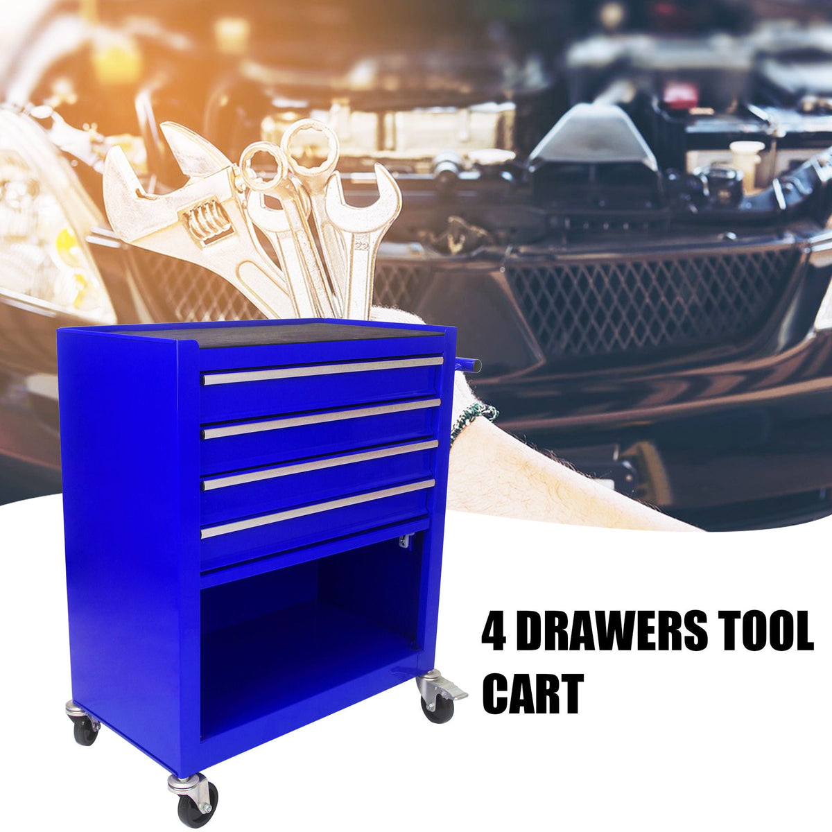 Multifunctional 4-Drawer Tool Cart with Wheels - Blue or Orange