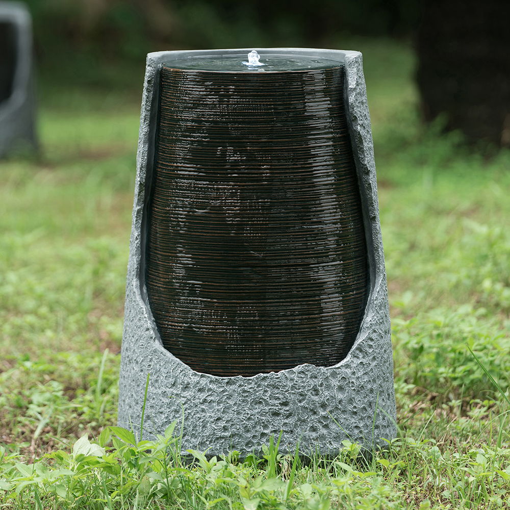Broken Urn Water Fountain with Integrated Light - Dark Gray