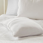 3 Piece Reversible Scalloped Edge Quilt Set White Full/Queen