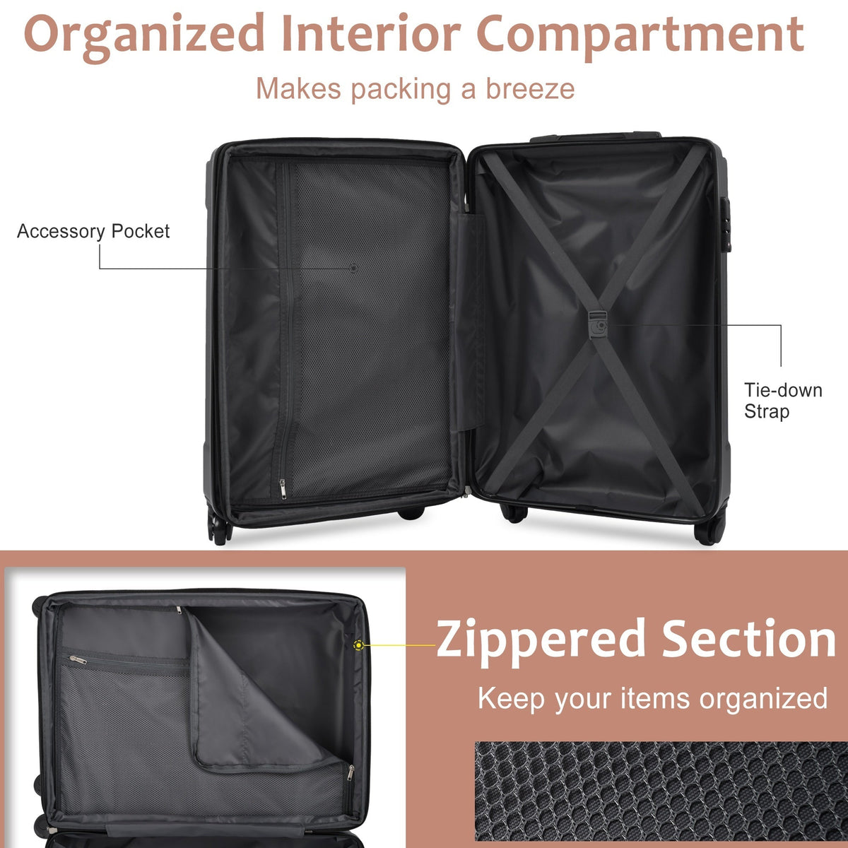 Brown & White Expandable Hardshell 6-Piece Luggage Set with TSA Locks