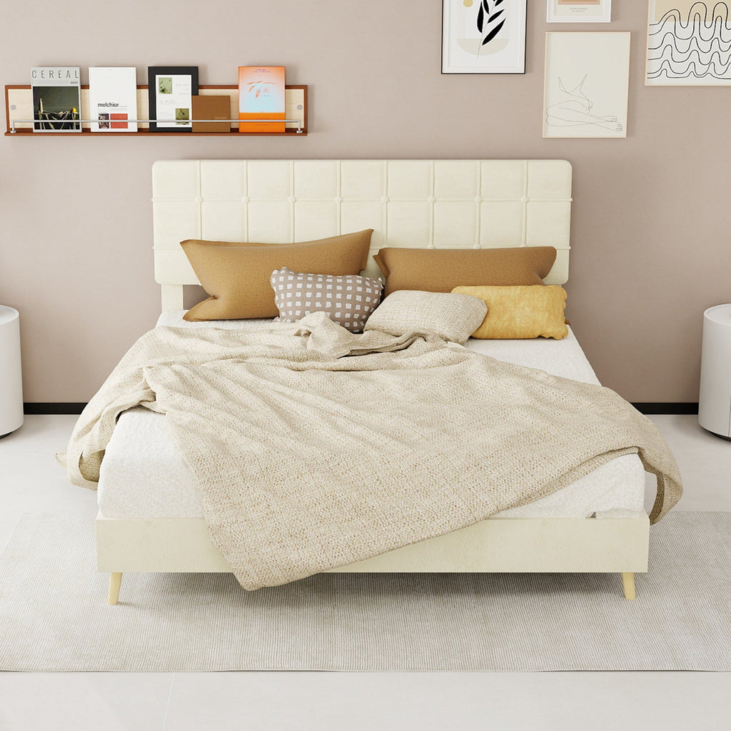 Modern Upholstered Queen Bed Frame with Tufted Headboard – Holland Velvet