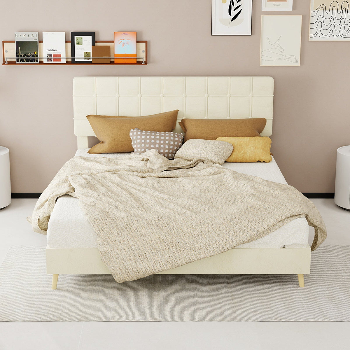 Modern Upholstered Queen Bed Frame with Tufted Headboard – Holland Velvet