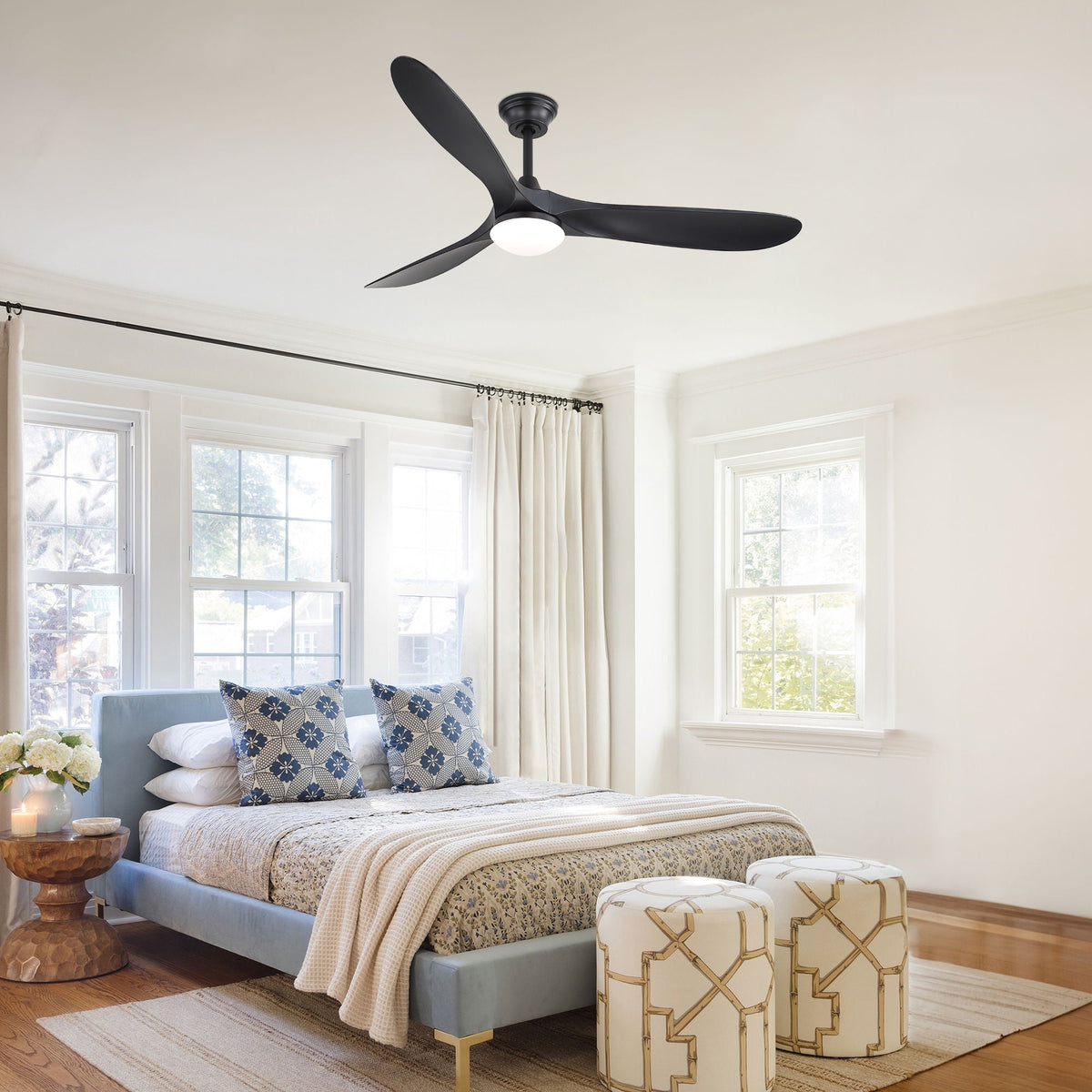Smart Ceiling Fan with Lights and Quiet DC Motor - Light Brown, Black, or Dark Brown