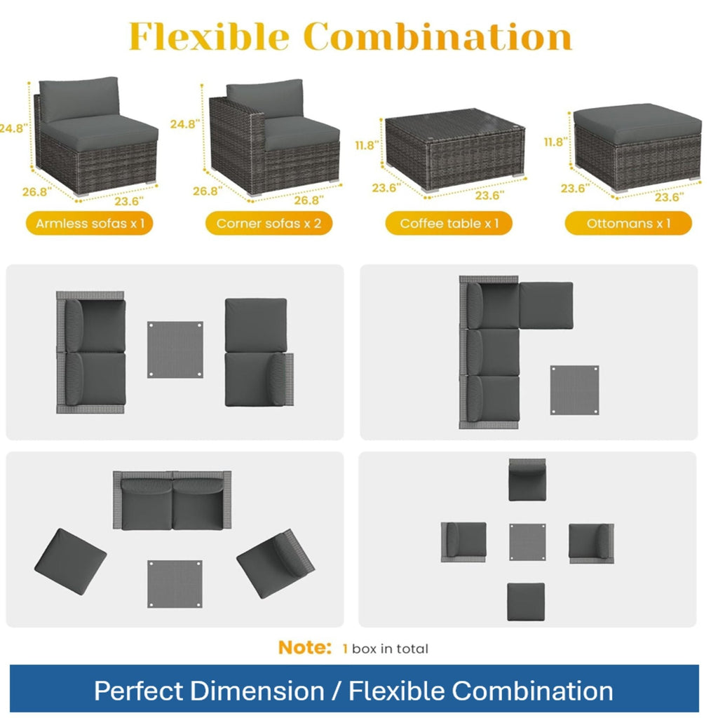 Modern Patio Set With Coffee Table - Weather-Resistant Frame - Multiple Colors