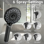 High Pressure Shower Head with 6 Spray Modes - Matte Black
