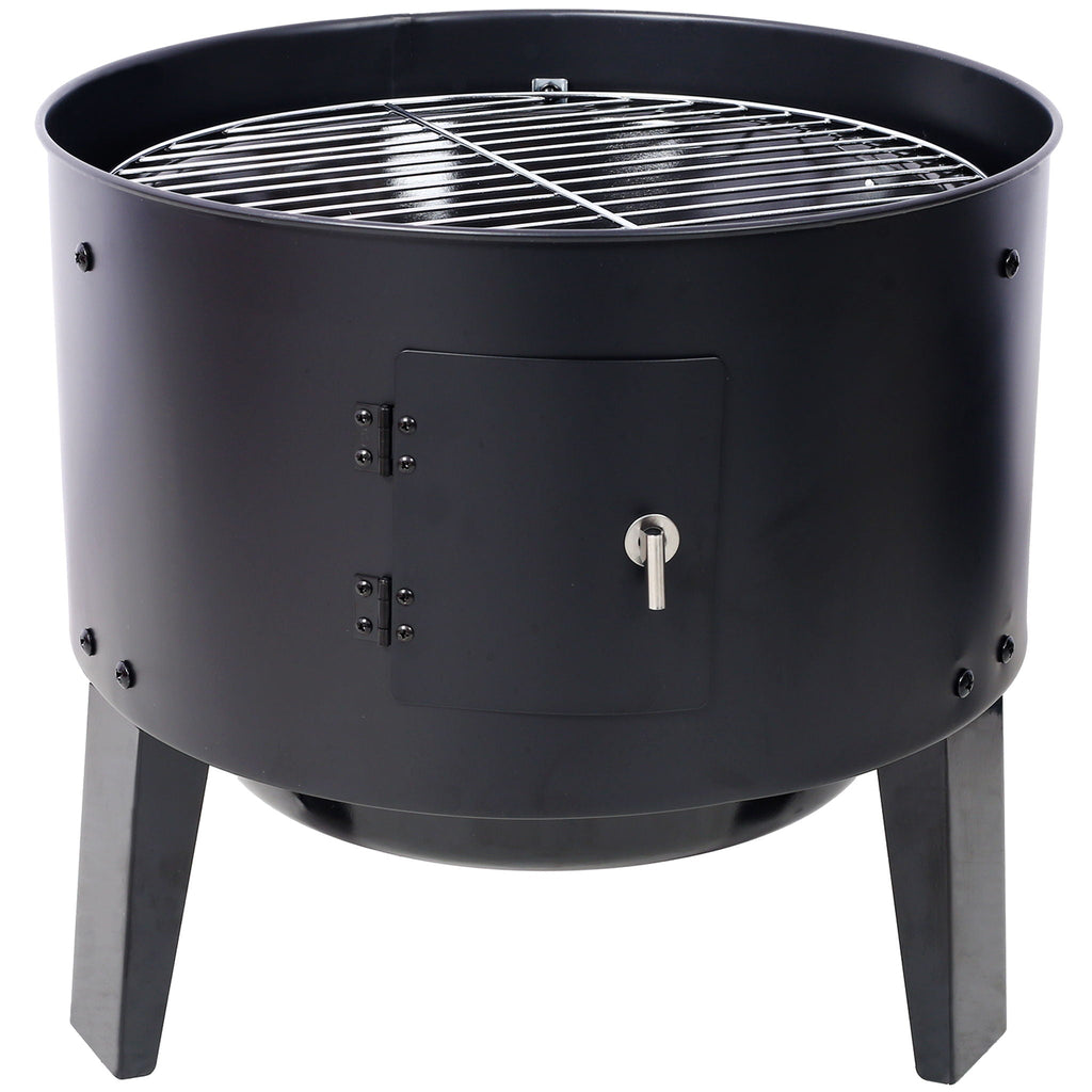 Portable Charcoal Smoker Grill with 3-in-1 Cooking Functionality - Black