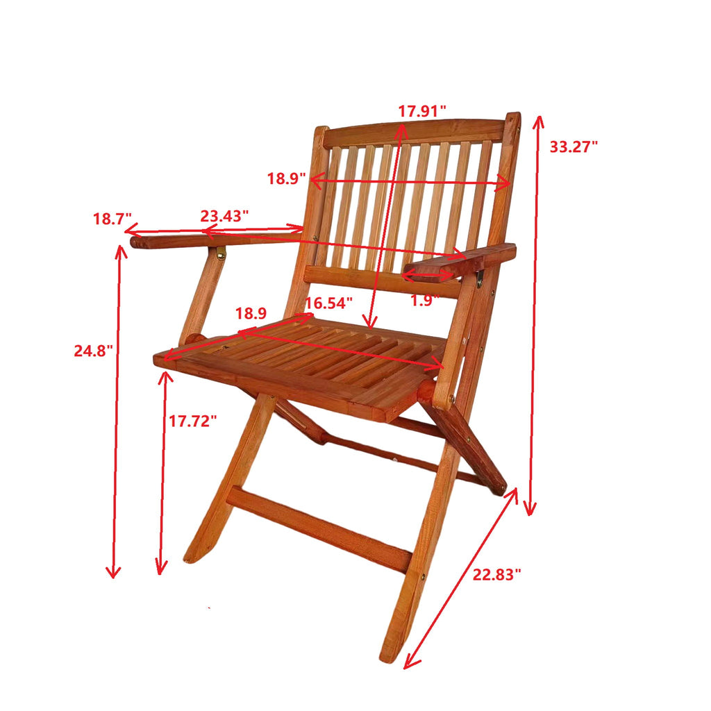 Teak 5 Piece Patio Dining Set with Folding Chairs - Solid Wood