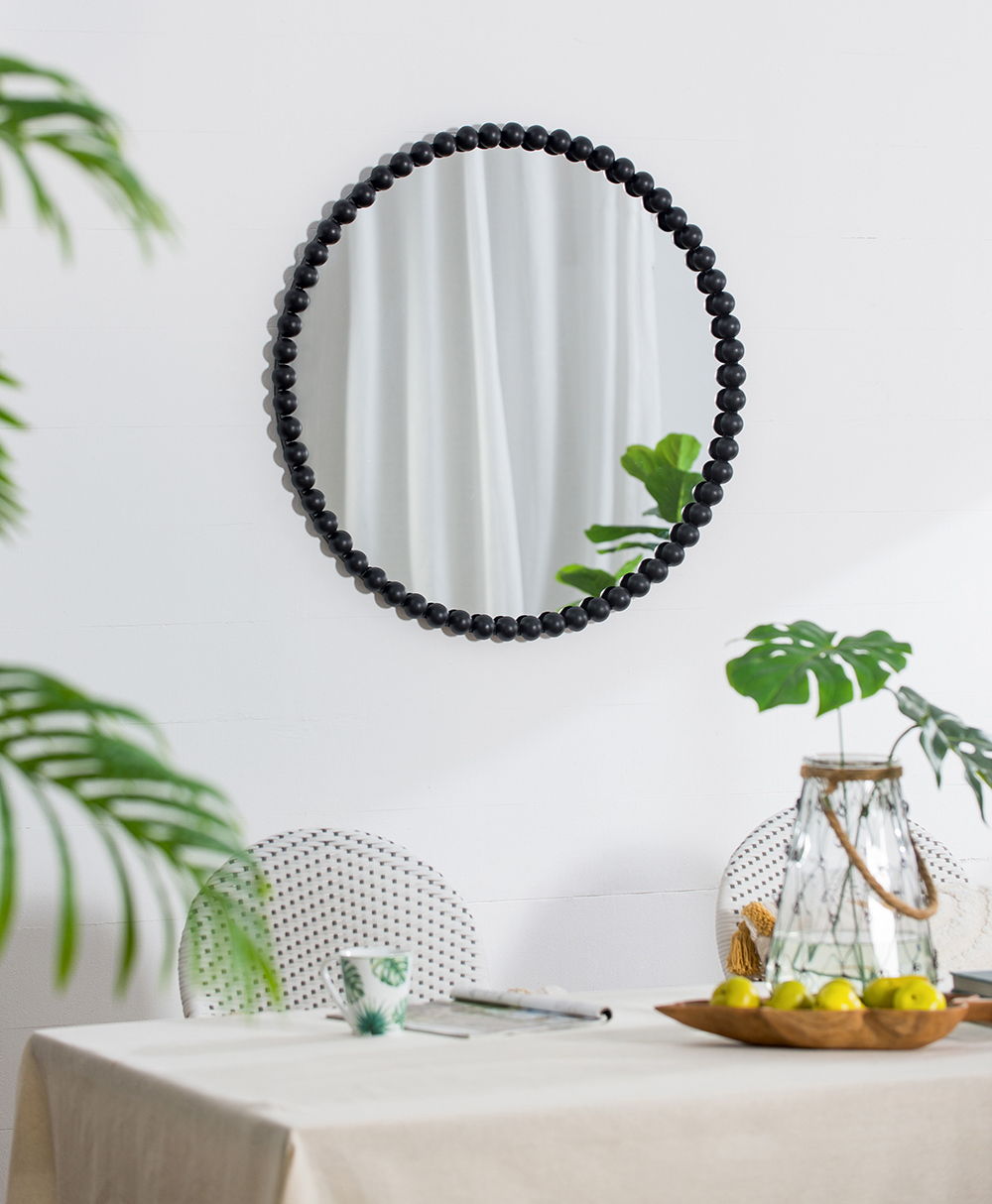 Circle Mirror With Metal Beaded Frame