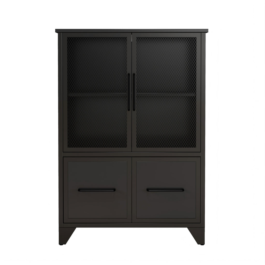 Storage Cabinet With 4 Iron Doors - Black