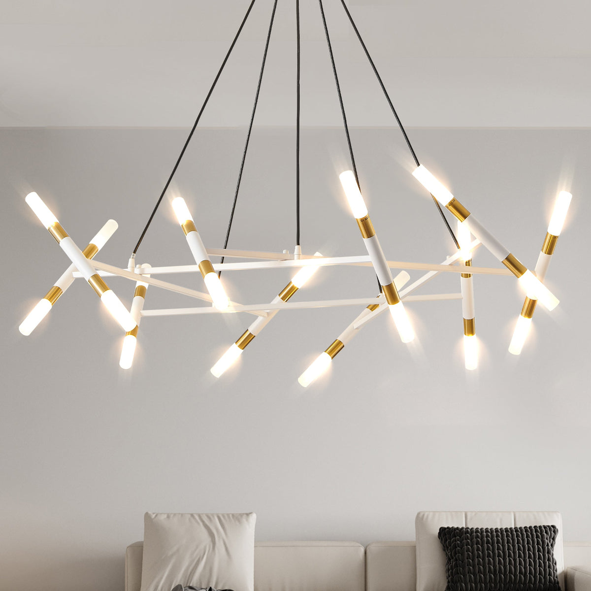 41" Modern Branch Chandelier Light Fixture with Frosted Tubes - White & Gold