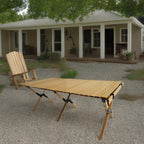 Multi-Function Wooden Foldable Patio Dining Table with Roll-Up Top - Natural