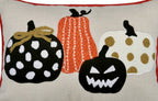 Embroidered Halloween Pumpkin Pillow with Polka Dot Linen – Multicolor