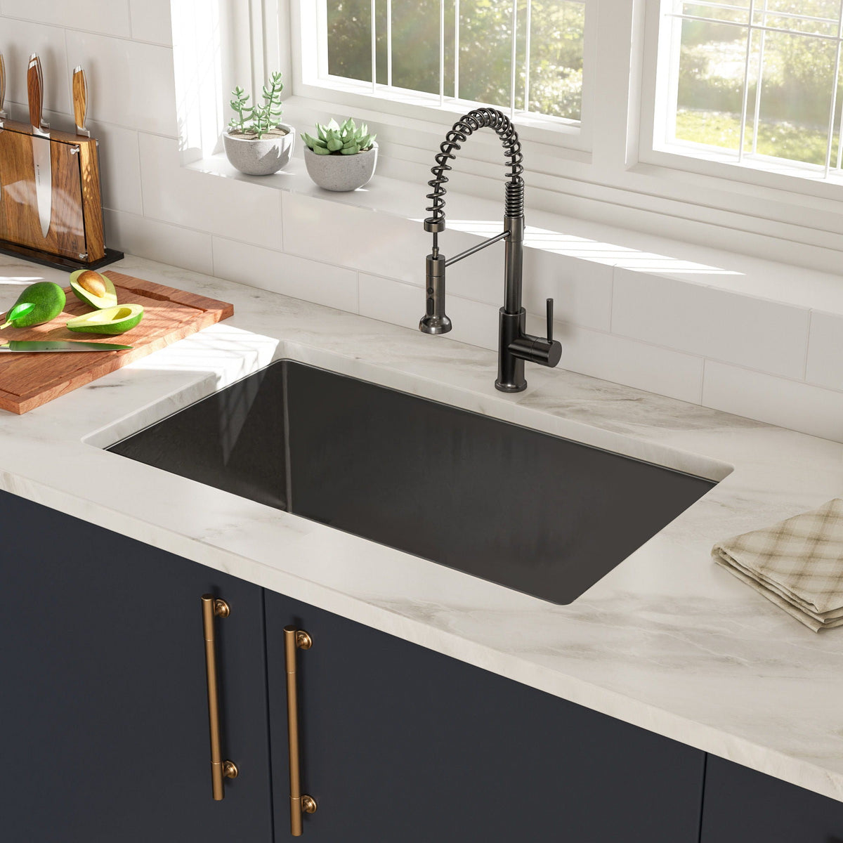 Black Undermount Kitchen Sink 16 Gauge Stainless Steel Single Bowl