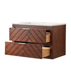 30" Floating Single Vanity Cabinet with Ceramic Top - Walnut