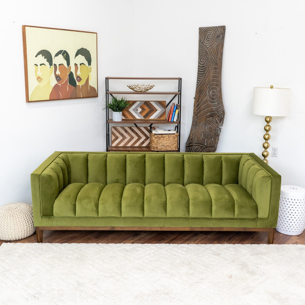 Mid Century Modern Sofa with Pet-Friendly Upholstery - White, Green, Orange
