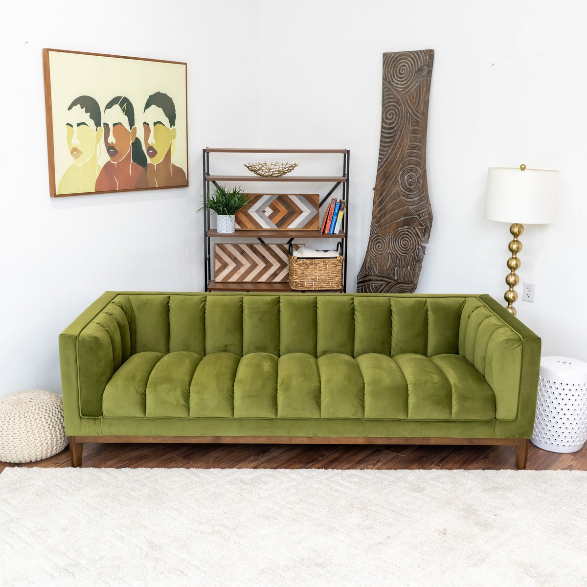 Mid Century Modern Sofa with Pet-Friendly Upholstery - White, Green, Orange