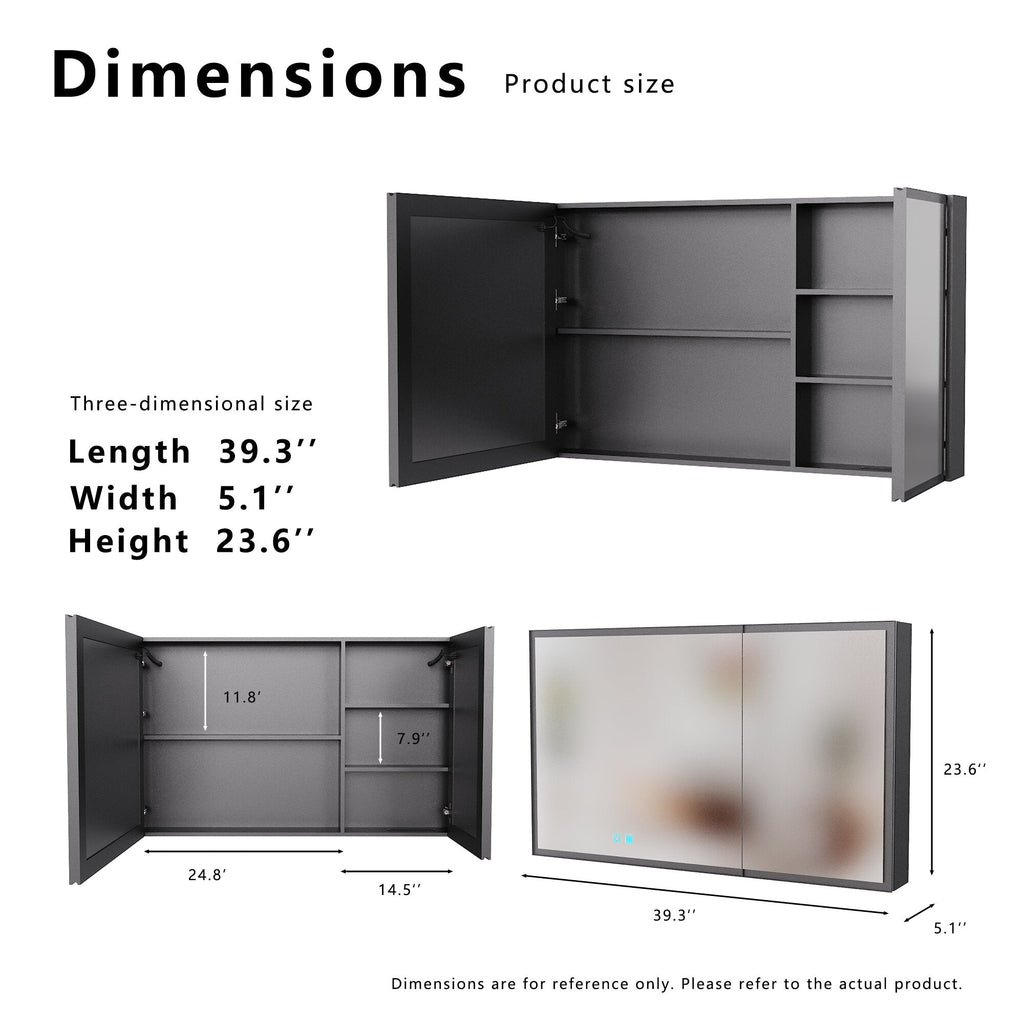 LED Bathroom Medicine Cabinet with Multi-Layer Storage - Aluminium