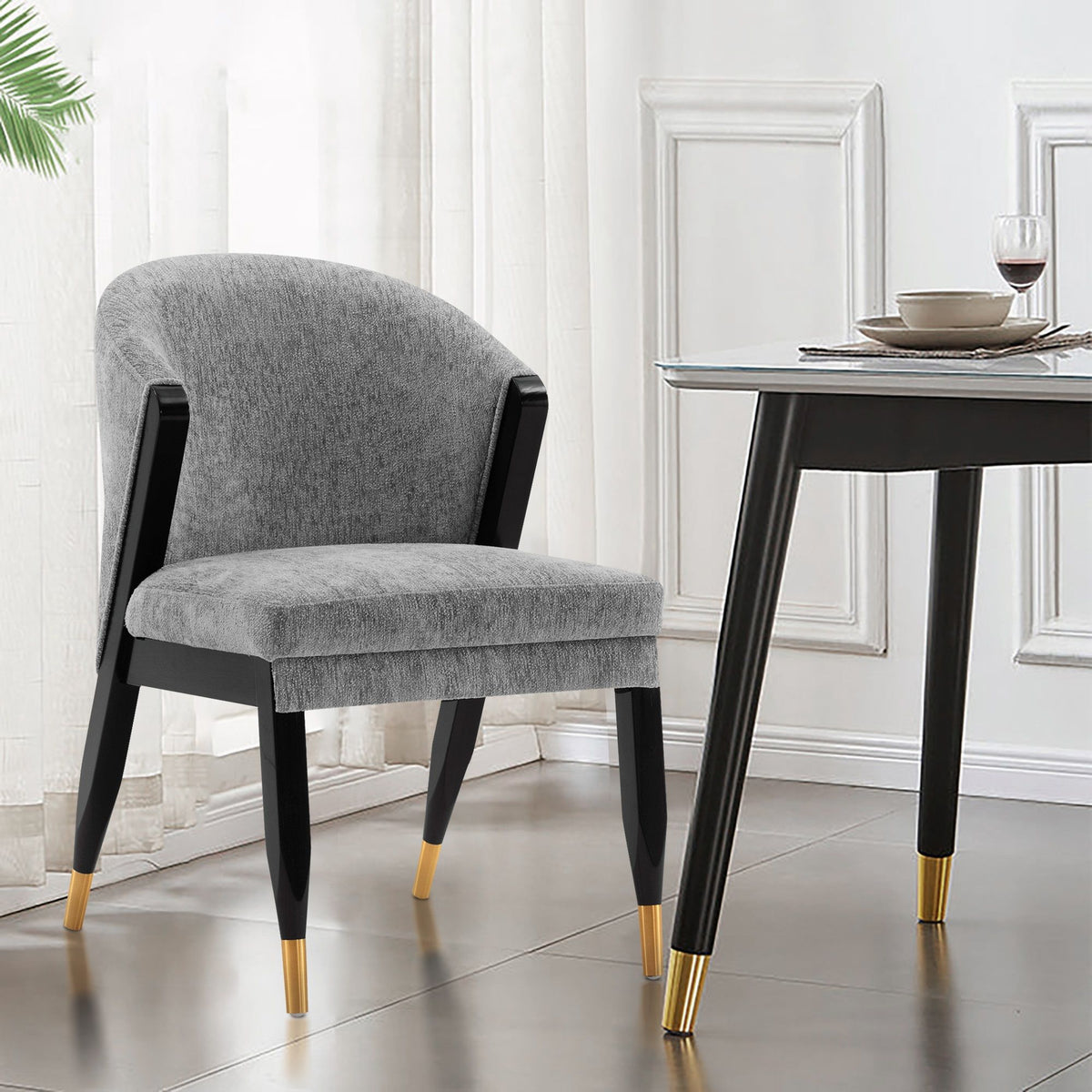 Ola Dining Chair with Solid Elm Wood Frame and High-Density Foam - Beige, Gray, or Dark Gray