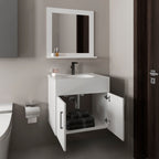 White Bathroom Set Vanity Sink with Mirror - 2 Doors, 1 Shelf