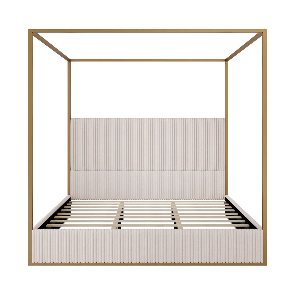 Luxury Canopy Bed with Upholstered Headboard - King, Beige