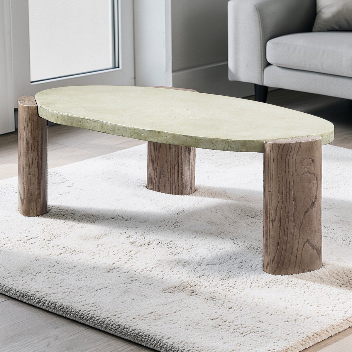 Dayana Coffee Table with Fiber Concrete Construction - Oak / Off White