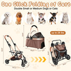 2-in-1 Foldable Pet Stroller with Sun Canopy - Khaki & Gold