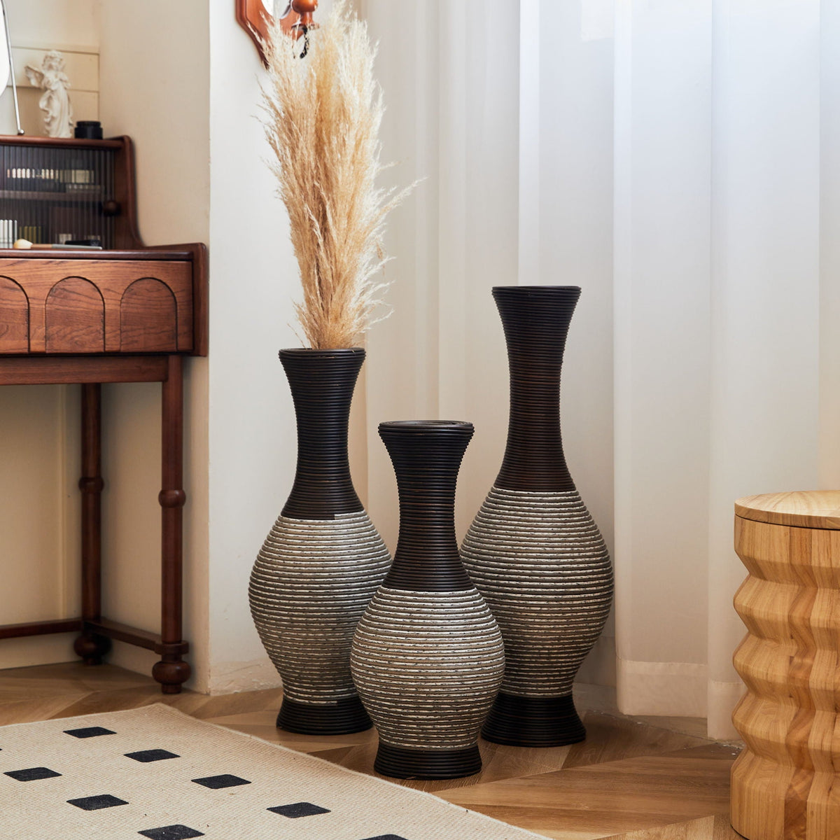 Tall Designer Floor Vase with Elegant 2 Tone - White or Dark Brown