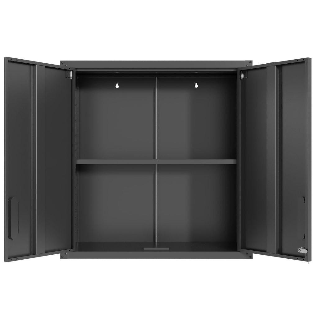 Metal Wall Mounted Tool Storage Cabinet with 2 Locking Doors and Adjustable Shelf - Gray or Black