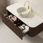 48" Floating Bathroom Vanity with Sintered Stone Top and Sink - Walnut