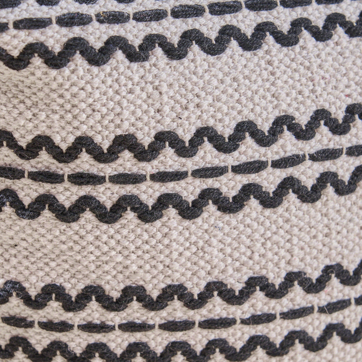 Handcrafted Fabric Accent Pouf with Durable Cotton - Natural / Black