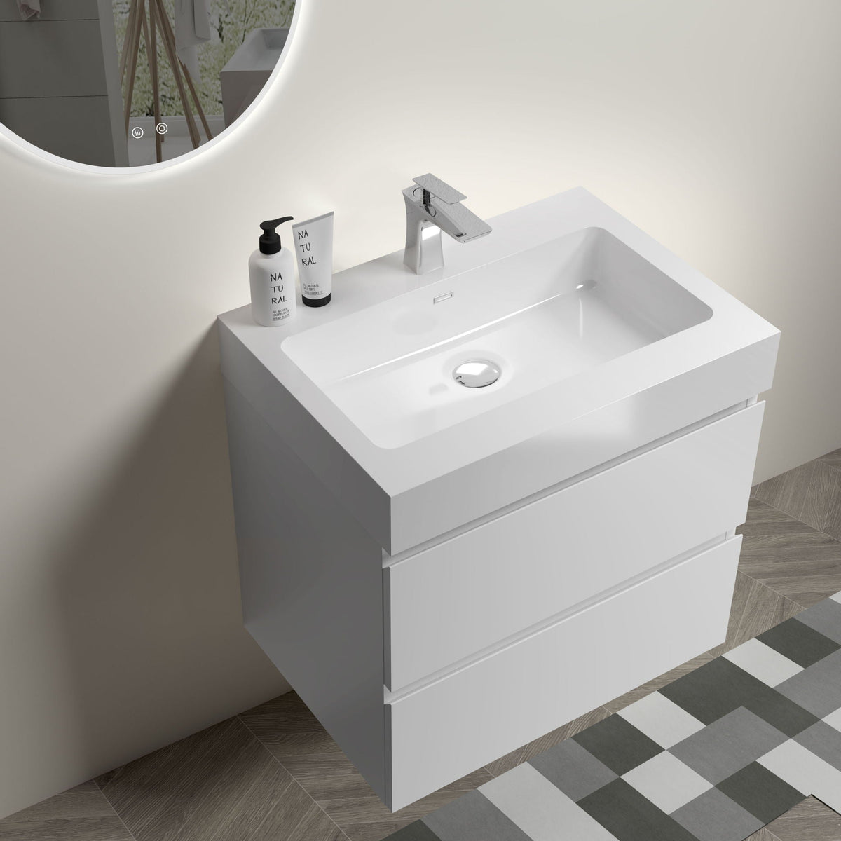 Modern Floating Bathroom Vanity with Large Storage - White or Black