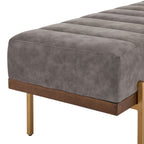 Luxury Upholstered Ottoman Bench with Channel Tufting and Metal Base - Gray
