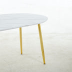 Extendable Oval Dining Table with Durable White Marble Top - White