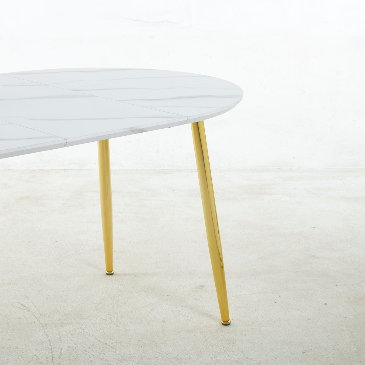 Extendable Oval Dining Table with Durable White Marble Top - White
