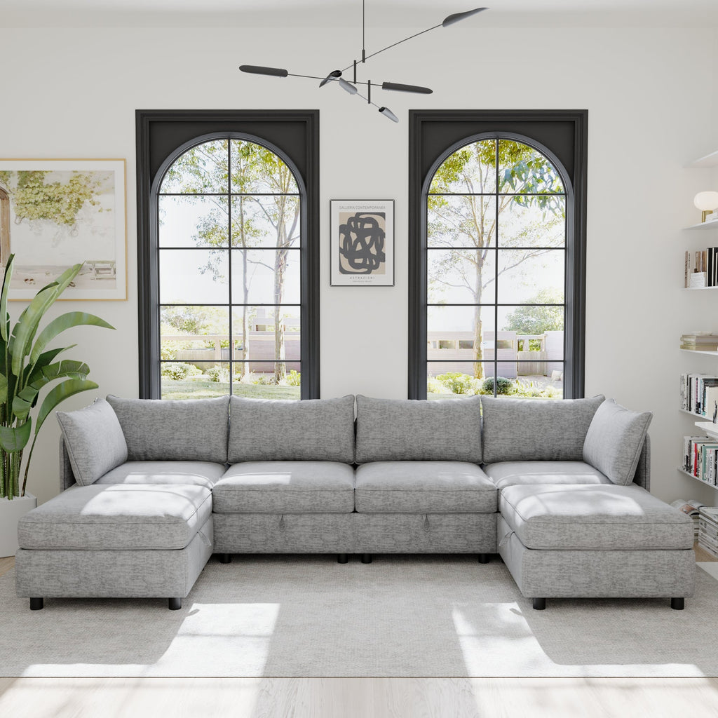 Modular Sectional Sofa with Storage - Chenille Upholstery