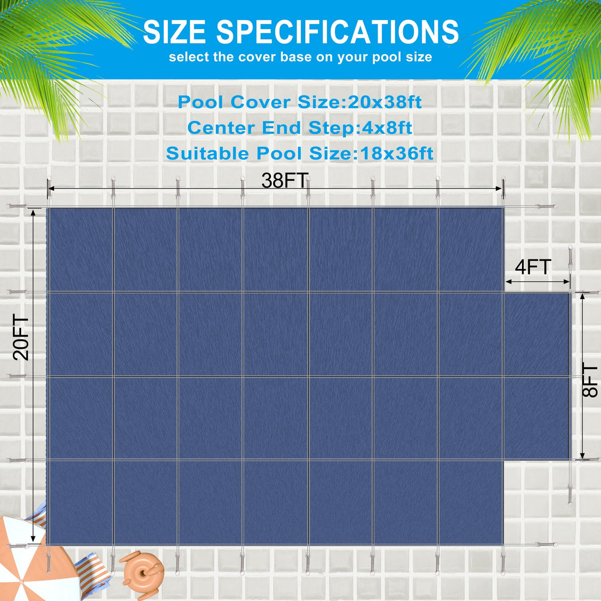 High Strength Mesh Pool Safety Cover with Complete Hardware Kit - Blue