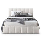 White Upholstered Platform Bed with Hydraulic Storage
