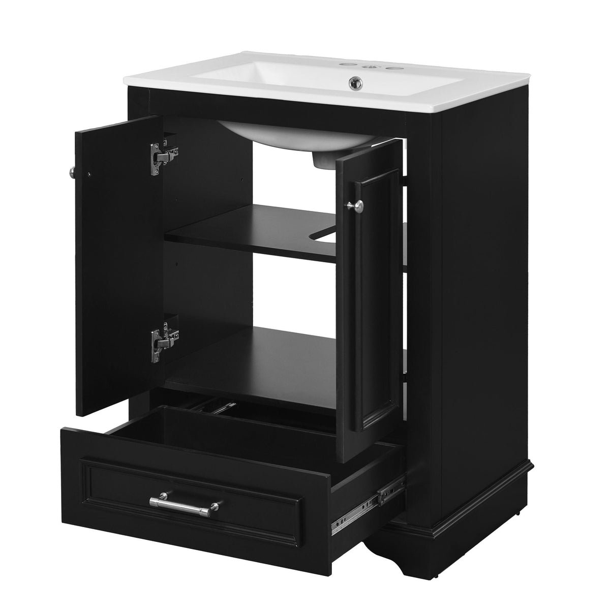 Modern Bathroom Vanity with Ceramic Sink Combo and Storage Cabinet - Multiple Colors