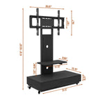 Mobile TV Cart with Push Pull Drawer and Lockable Wheels - Black or Light Brown