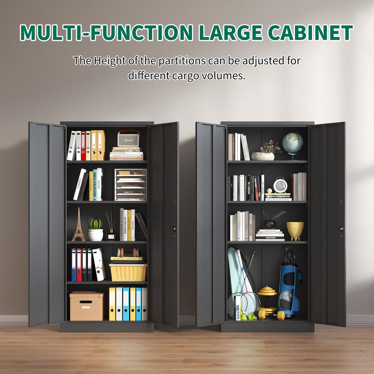 Heavy Metal Garage Storage Cabinet with Locking Doors - Black or White