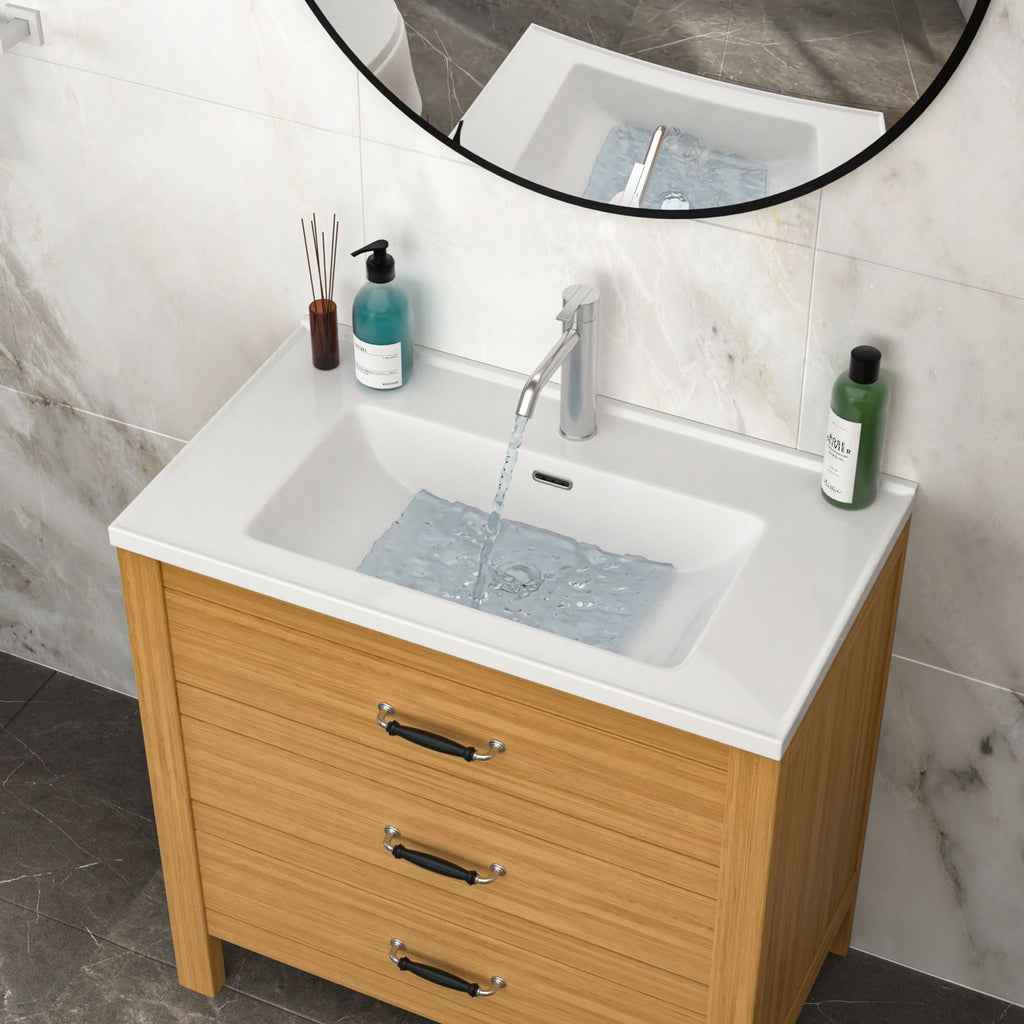 Modern Rectangular Vanity Top with Overflow – White