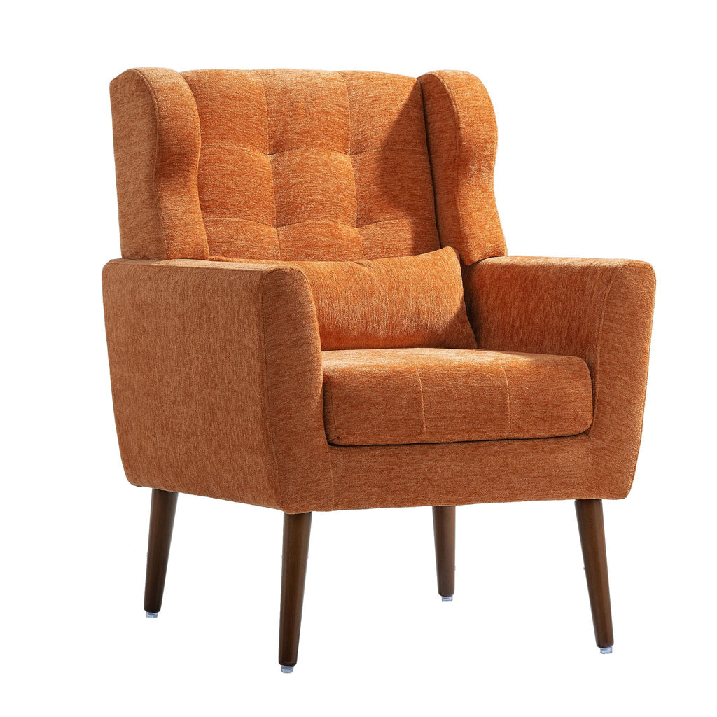 Modern Upholstered Arm Chair with Solid Wood Legs and Pillow - Multiple Colors