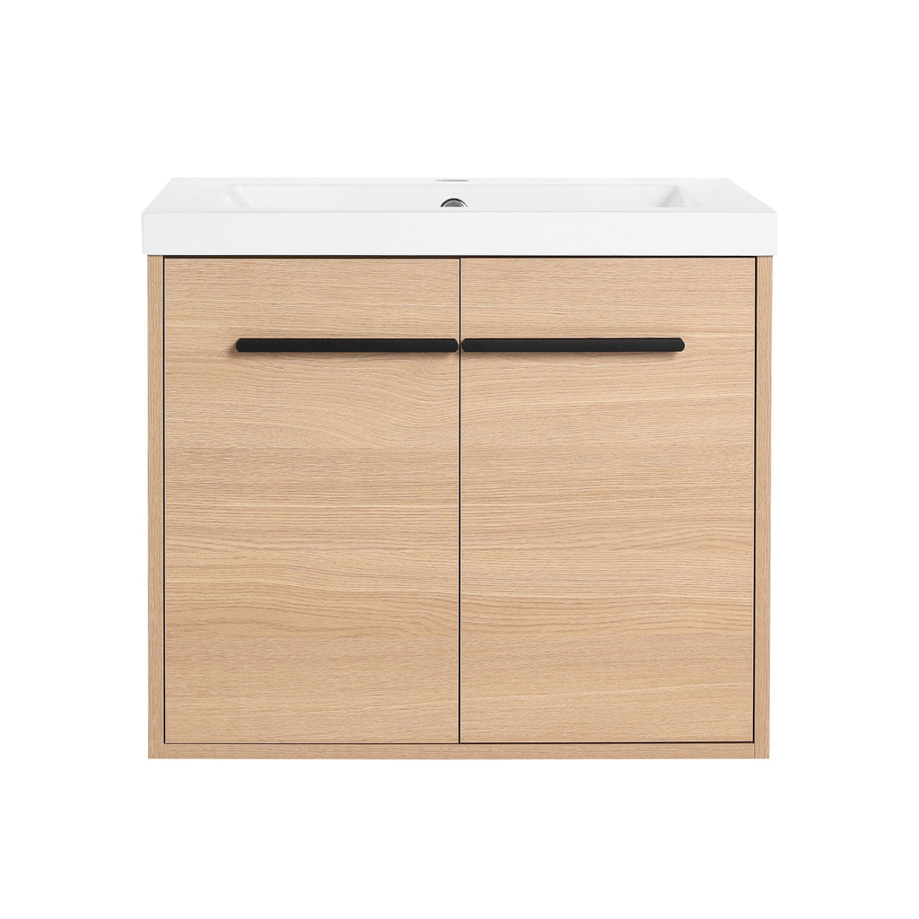 Bathroom Vanity Set with Resin Countertop Sink and 2 Doors - Light Brown Oak