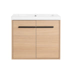 Bathroom Vanity Set with Resin Countertop Sink and 2 Doors - Light Brown Oak